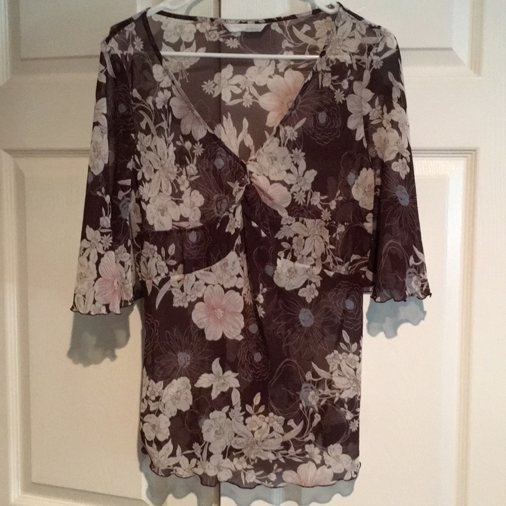 Brown with florals short bell type sleeves